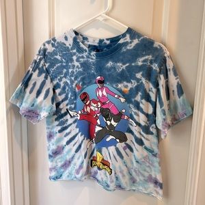 Power Rangers Women Junior Crop Top Blue Tie Dye Short Sleeve T Shirt Size Med